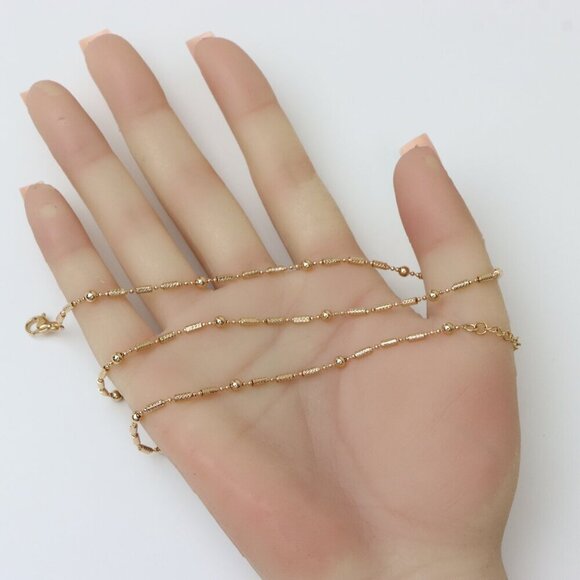 Rose Gold Beaded Chain Necklace with Elegant Textured Detailing, XPNL0217 - Picture 2 of 11